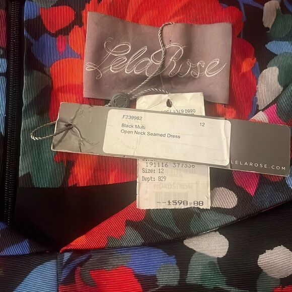 LELA ROSE Black Multi Open Neck Seamed Mini Dress Size 12 NWT $1590 - Picture 6 of 9